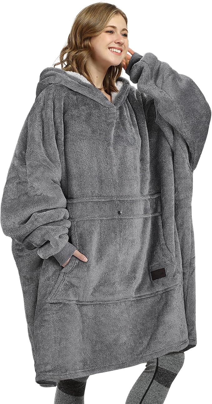 Catalonia Oversized Blanket Hoodie Sweatshirt, Wearable Sherpa Lounging Pullover for Adults Women Men