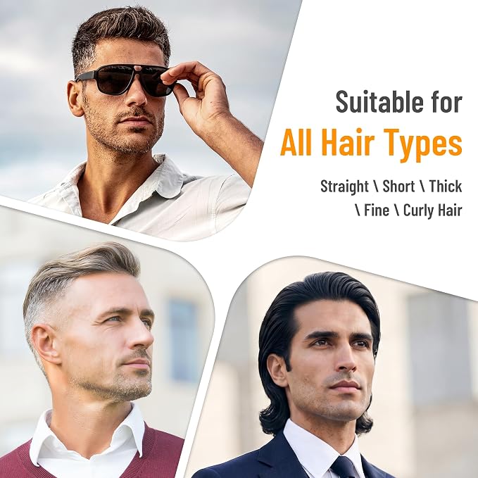 SALONSILK 6PCS Mens Hair Brush & Styling Comb Set | Fine & Wide Tooth Comb, Roller and Gel Hair Brush for Men, Professional Barber Tools for All Hair Types