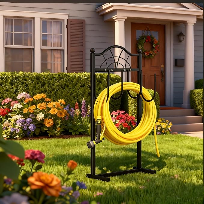 Garden Hose Holder -Upgraded Hose Holder Holds 100-feet Hose,Freestanding Heavy Duty Hose Hanger,Sturdy Hose Stand for Lawn & Yard (Classic Fan Design, 1)