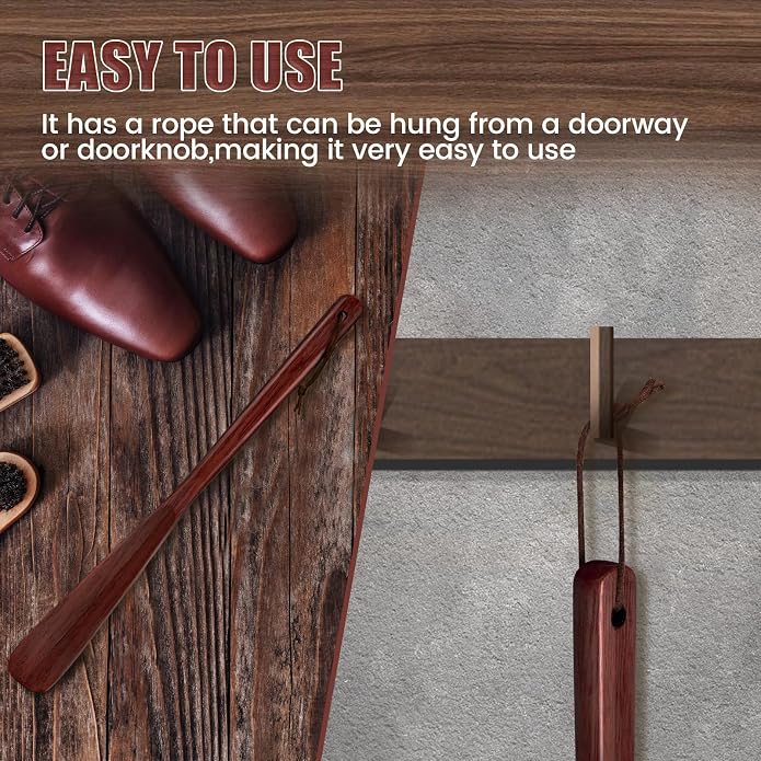 ZOMAKE Wooden Shoe Horn Long Handle for Men Women 15.7" 13.8" | Long Shoehorn Boot Horn for Seniors, Sturdy Wooden, Shoes Protection, No Bend Over, Easy Shoe Wear for Home Office Use