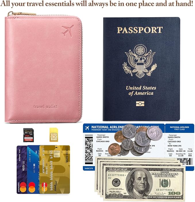 Passport Holder for Travel Women and Men RFID Passport Holder with Zipper Passport Case Passport cover Passport Wallet Travel Essentials and Accessories