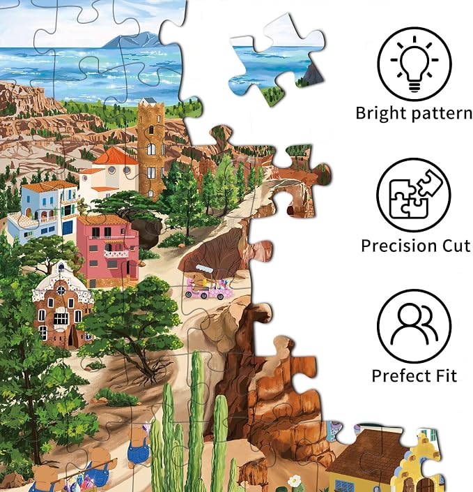 1000 Piece Jigsaw Puzzles for Adults, Mining Town Cliff Puzzle with 1:1 HD Poster, Precise Interlocking, Letter Markings on Back, Dust-Free, Stress Relief & Ideal Family Game Gift