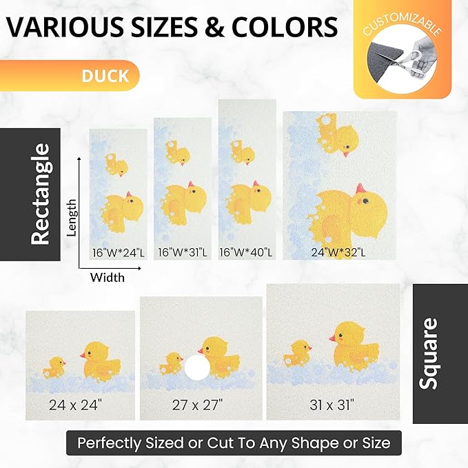 ENKOSI Loofah Non-Slip Shower and Bath Mat - Soft Cushioned Comfort - No Suction Cups for Smooth or Textured Tubs - Fast Draining - Safety for Bathroom, Family, Kids, and Elderly (24x16 Duck)