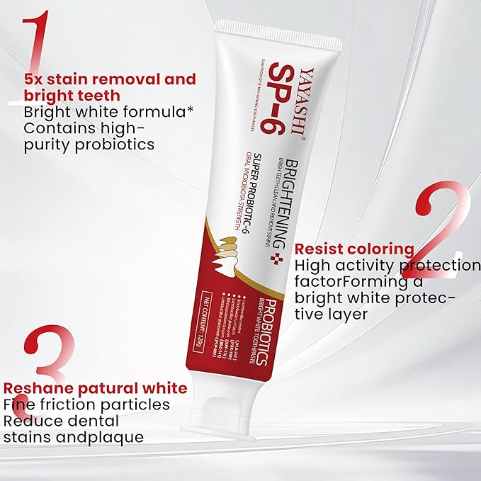 SP-6 Probiotic Whitening Toothpaste – Advanced Formula with 6 Probiotics for Brighter Teeth & Healthier Gums, Enamel-Friendly, Fresh Peppermint, Long-Lasting Clean