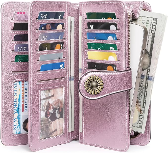 SENDEFN Wallets for Women Leather Credit Card Holder with RFID Blocking Large Capacity Wristlet | with RFID Blocking