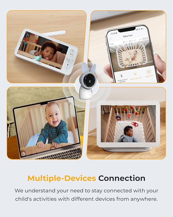 ARENTI Upgraded Baby Monitor, 4MP 2.4G&5G WiFi Baby Camera Monitor, Infrared Night Vision, Night Light, 2-Way Audio, Cry&Motion Detection, Temp&Humidity Sensor, App Control