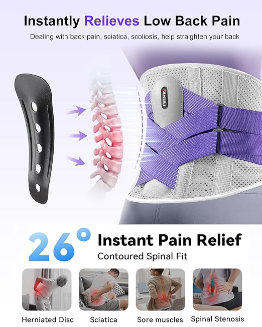 Dual X-Back Brace for Lower Back Pain Relief with Bionic Support System, 8X Powerful Lumbar Support Belt for Men Women, Back Support Belt with 3D Pad, Breathable Back Support Brace with Adjustable Strap for Sciatica,Gray Purple,3X-Large(Waist:55.1-61 I...