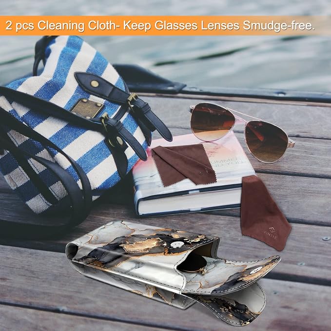 FINTIE Double Glasses Case with Carabiner Hook, Portable Vegan Leather Eyeglass Case Anti-scratch Sunglasses Pouch