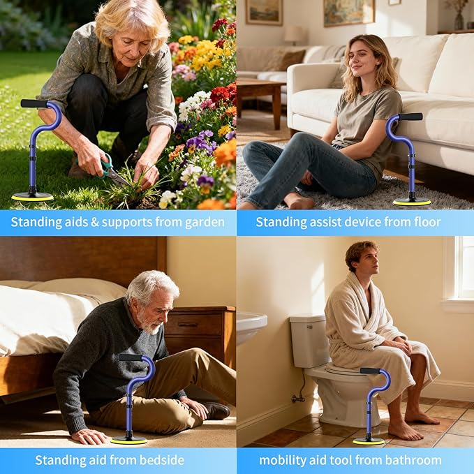 Standing Assist Devices Mobility Aids Tool to Help Get up from Floor Standing Aids & Supports for Seniors, Standing Mobility Aid for Elderly Rising Indoors Garden Housework Bedroom Bathroom Matte Blue