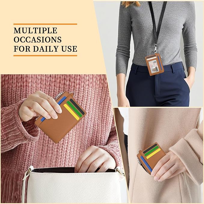 Hancynir Brown Minimalist Small Wallet Women Credit Card Holder RFID Slim | Zipper Pocket Wallet, Thin Travel Coin Purse, Ladies Women Mens Gifts, Cute Card Case, 6 Card Slots, ID Window, PU Leather