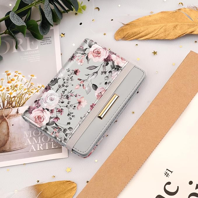 Coco Rossi Passport Holder for Travel Women Slim RFID Passport Cover Wallet | Travel Essentials, Passport Book Holders, Passport Wallet Cover Case, PU Leather, Cute, Thin, Spliced Design, Grey Flower