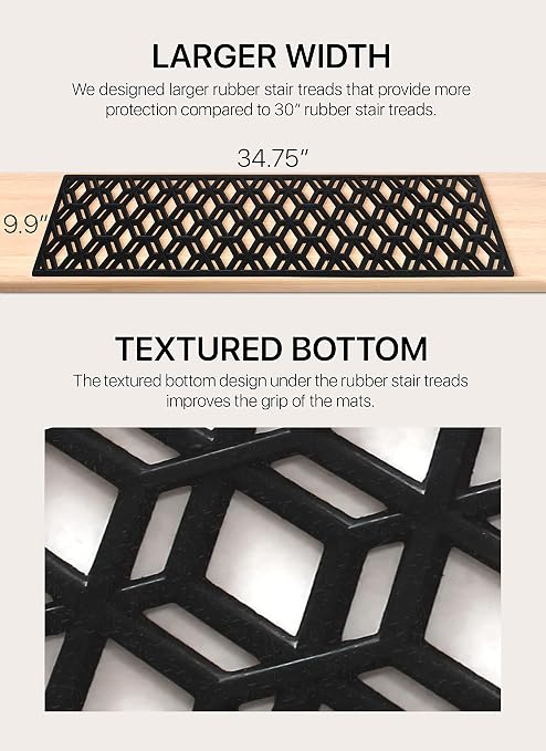 Rubber Stair Treads Non-Slip Outdoor 35”x10” (5-Pack) – Hexagon Anti-Slip Step Mat