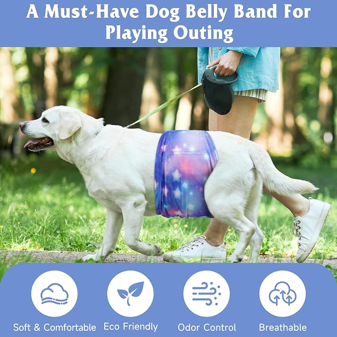 5 Pack Dog Diapers Male Reusable, Premium Belly Bands for Male Dogs, High Absorbing Dog Pee Wraps for Doggie in Incontinence or Excitable Urination and Training Galaxy XXL
