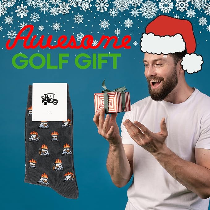 ZEETY Golf Socks – Funny Cart on Fire Novelty Socks, Golf Accessories and Gifts for Men and Women, 1 Pair per Pack, Size 9-13