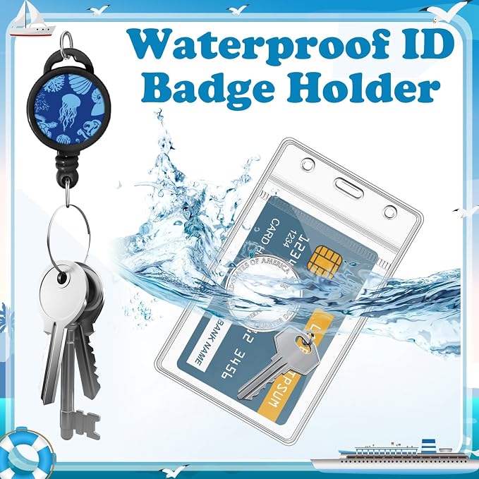 HONSIO 4 Pack Cruise Lanyard for Ship Cards, Cruise Essentials 2026, Ocean | Detachable, Retractable Badge Reels & Waterproof ID Badge Holders, Cruise Must Have for Carnival, Royal Caribbean, NCL