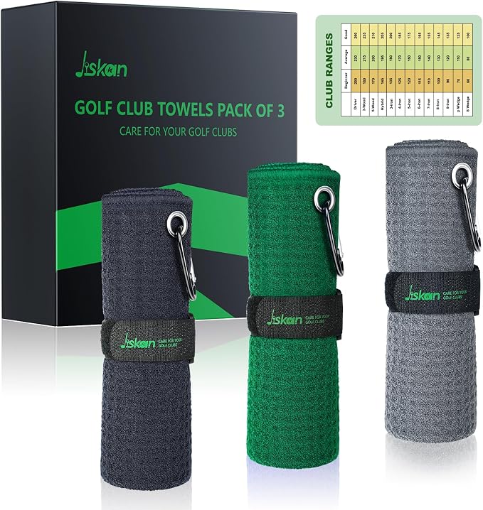 Jiskan Pro Golf Towel Microfiber Golf Towel for Golf Bags (16" X 16") with Hook, Loop Fastener and Gift Box, Essentials Golf Accessories for Men, Golf Gifts for Men/Women