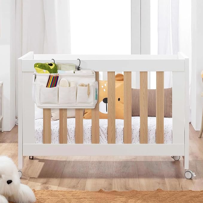 Bedside Caddy Storage Organizer for Bed Rails, Bed Caddy with 6 Pockets | Bedside Organizer with Fixed Straps and Hooks, Mattress Supported Versatile for Home, Dorm, Bunk, Hospital and Crib Bed
