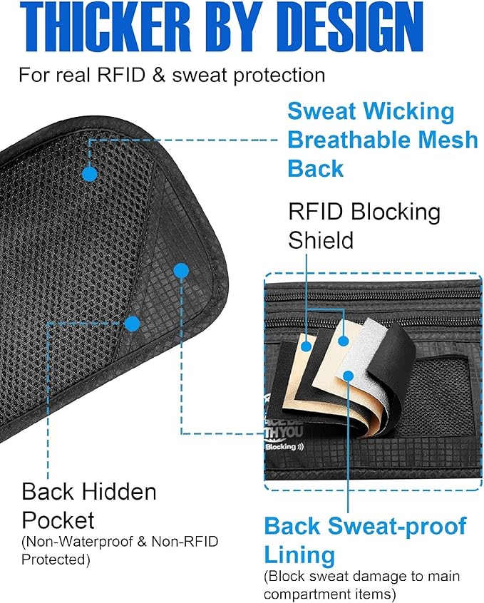 Money Belt for Travel, Passport Holder, RFID Blocking, Sweat-Proof, Black | 3rd Gen Hidden Waist Wallet Anti Theft to Protect Cash, Credit Cards and Documents Under-Clothes for Men & Women, Bamneat