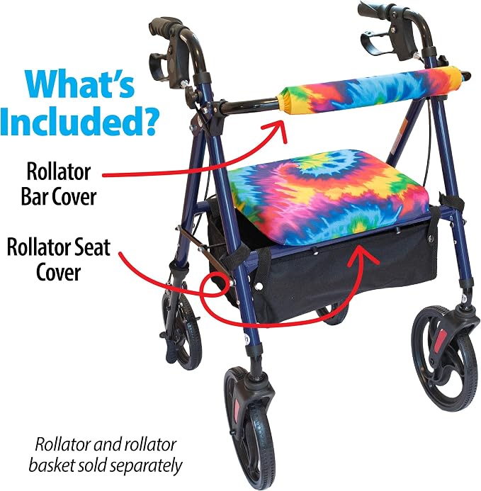 Top Glides Universal Rollator Walker Seat and Backrest Covers (Tie-Dye)