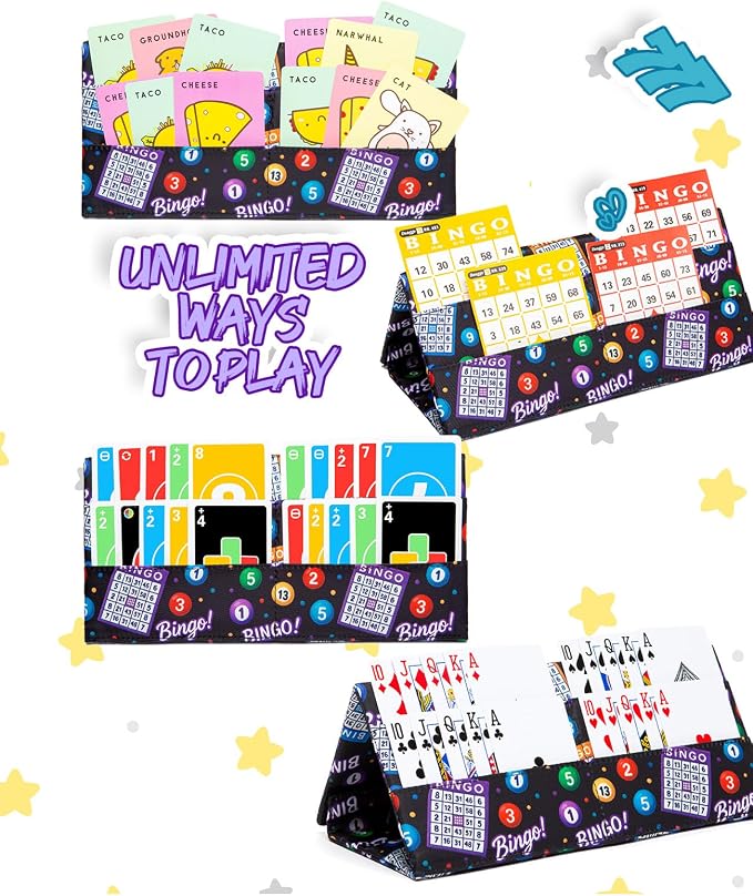 Playing Card Holder for Bingo Pull Tabs Canasta Poker Cards Black /Purple | Portacartas para Lotería, Casino Tickets, Bridge & Seniors Games for Adults Seniors