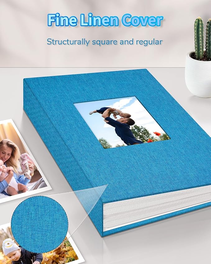 Artfeel Photo Album 4x6 with 100 Pockets,Slip-in Picture Albums,Linen Cover Memory Book with Front Window,White Page Vertical Photo Book for Wedding,Family,Anniversare,Baby,Vacation