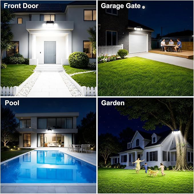 Solar Motion Sensor Lights Outdoor, 3000LM 218 LED 3 Heads Security Flood Light with Remote Control, IP65 Waterproof 270° Wide Angle Solar Wall Lights 3 Modes for Garage,Yard,Patio,2 Pack