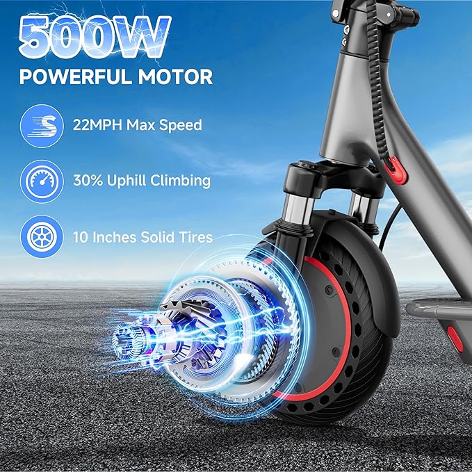 Electric Scooter for Adults, Folding E Scooter with 350W/500W Motor 16-24 Mph Top Speed, Max 15-60 Miles Long Range, 6.5''/8.5''/10''/14'' Solid Tires Commuting Scooters, Dual Brakes, APP