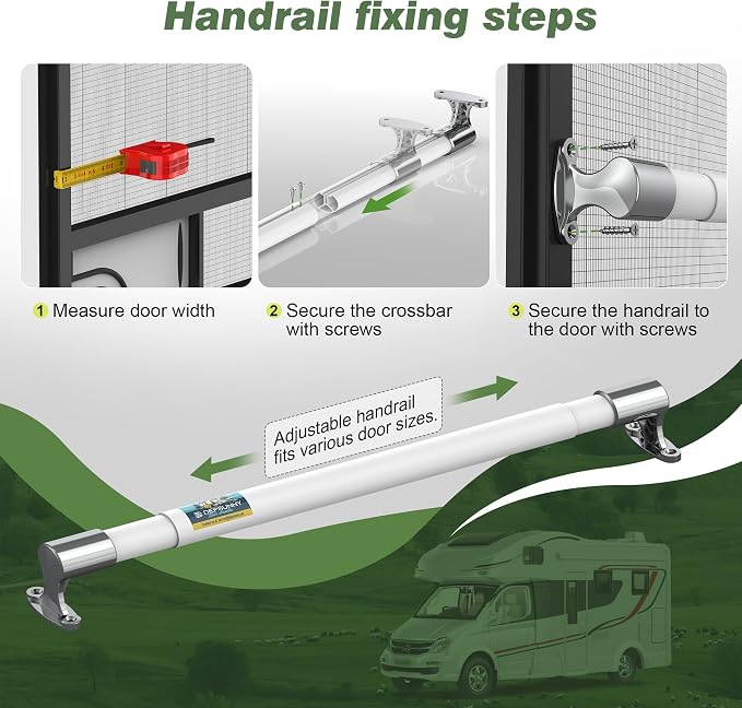 Adjustable RV Screen Door Handle Cross Bar, White, 21.7-33 in | Aluminum Pull Rod for Motorhome, Camper, Fifth Wheel and Travel Trailer Doors; Quick Install, Helps Protect Screen Mesh