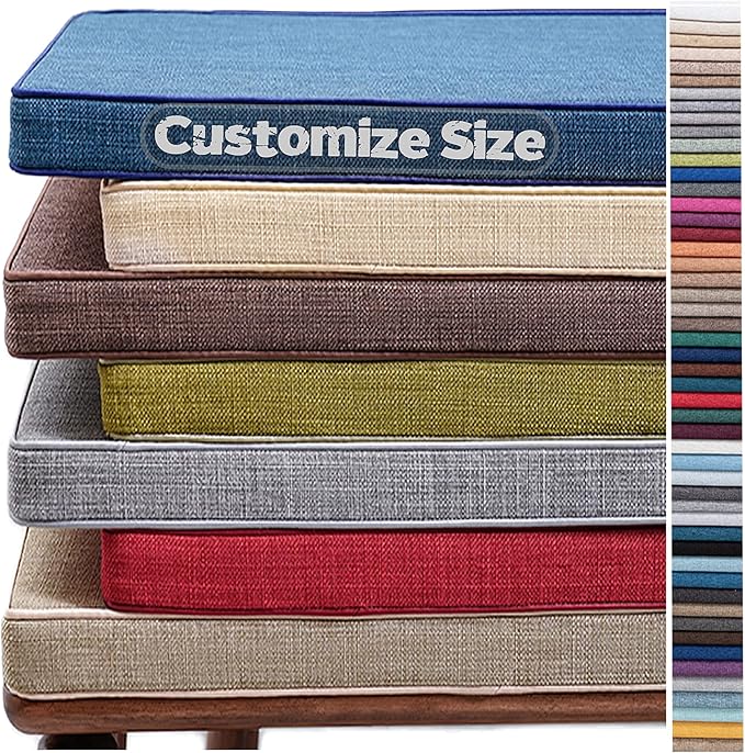 Cushion Custom Size for Bench, Customize Cushion for Indoor Outdoor Patio Furniture Window Seat, Linen Cover with Zipper and 45D High-Resilience Foam Insert (Custom Colors)
