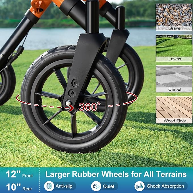 Rollator Walker with Seat, Tall Walkers for Seniors, 12" Big Rubber Wheels All Terrain Rollator Walker with Backrest, Built-in Cable, Foldable and Dual Adjustable Height for 5.3-7ft, Orange