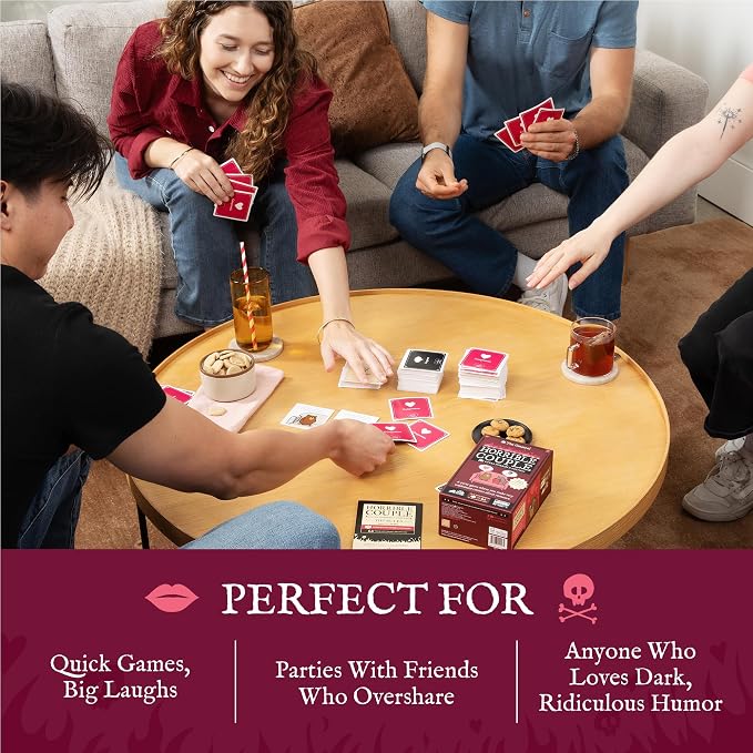 Exploding Kittens Horrible Couple Extra Horrible, for 2-8 Players, Age 17+ | Create darkly funny comics with questions, responses, and absurd compromises. Play as a couple or with friends! Adults only!