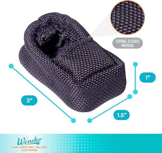 Stander Wonder Walker Ski Glide Sock Covers, Universal Walker Accessories for Standard Walkers, Fabric Floor Protectors for Seniors, Fits Most Walker Ski Glides, Compatible with Stander Wonder Walkers