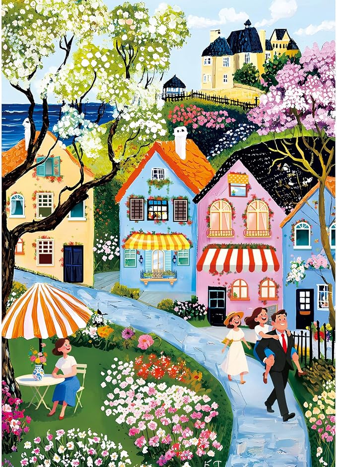 Puzzles for Adults 1000 Pieces,Village Stroll Jigsaw Puzzle with 1:1 HD Poster, Perfect Interlocking No Dust, Stress Relief Ideal Gift for Family Games