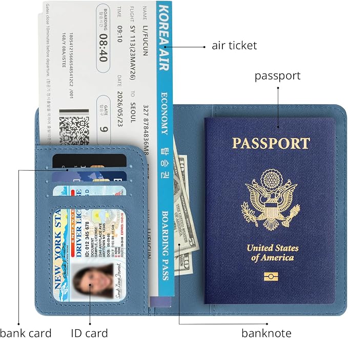 Passport Holder for Travel Essentials,RFID Blocking Passport Cover Wallet Card Case for Women and Men (Navy Blue)