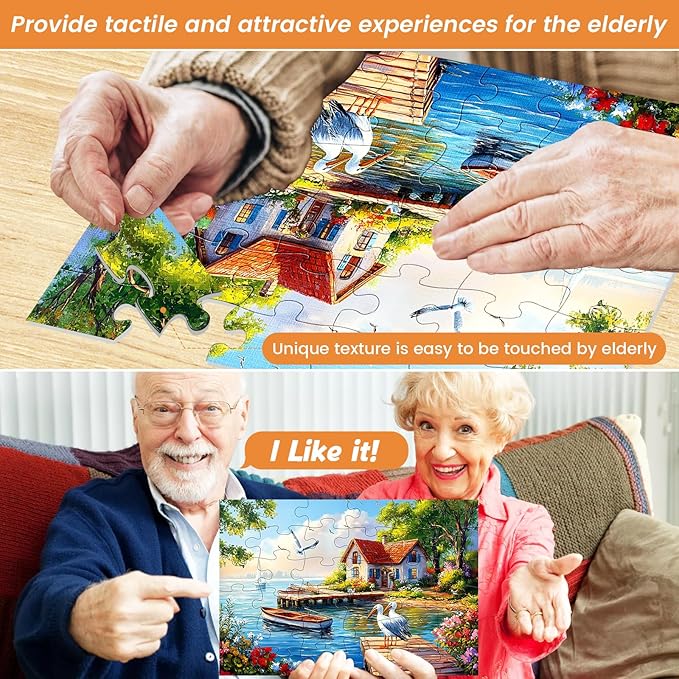 4 Pack 36 Large Piece Puzzle for Seniors Alzheimer Puzzles Dementia Alzheimer's Products Activities for Elderly Adults Lake Farm Easy Jigsaw Puzzle Memory Cognitive Games with 4 Storage Bags