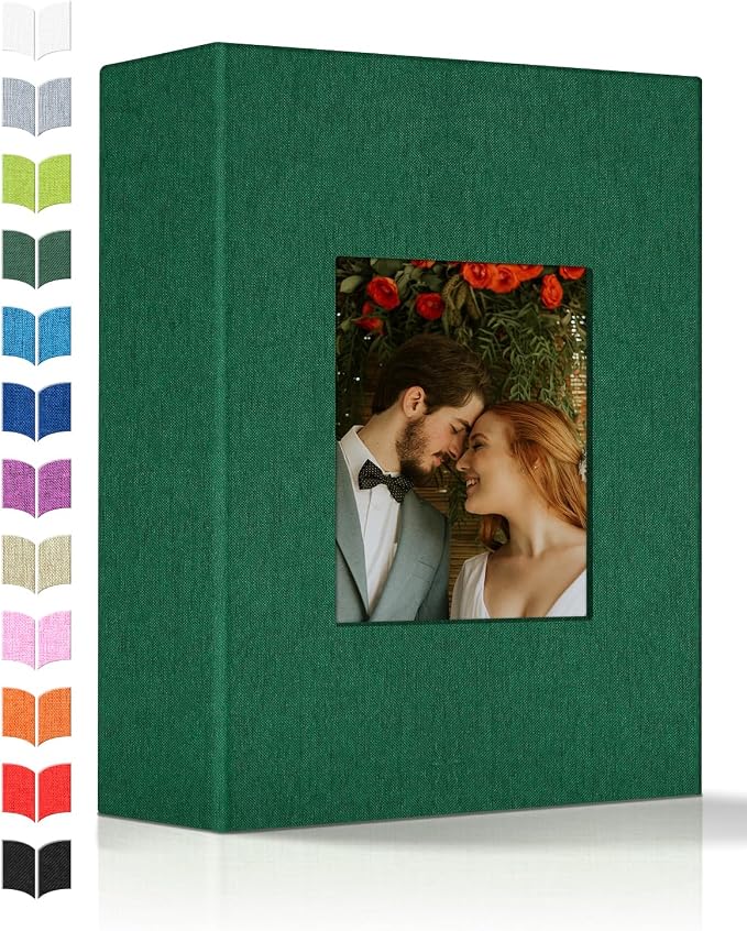 Artfeel Photo Album 4x6 with 100 Pockets,Slip-in Picture Albums,Linen Cover Memory Book with Front Window,White Page Vertical Photo Book for Wedding,Family,Anniversare,Baby,Vacation