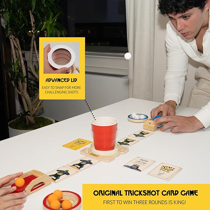 King Pong Original Shot Making Portable Pong Card Game for Kids, Teens & Adults | 1-4 Players | 12 Mini Games Included | Family Game Night, Travel & Party Fun