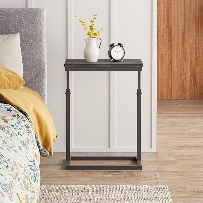 TUTOTAK End Table, Side Table, Tall Couch Table, Sofa Table | for Living Room, Bedroom, Grey TB01BY083P