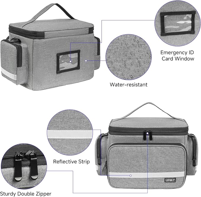 LEFOR·Z Small Medical Bag,First Aid Bag Empty,Home Health Nurse Bag with Detachable Divider,Medical Supplies Storage Tote for Nursing Student,Therapist,Doctors,Grey(11.75 x 7.6 x 8 inch)