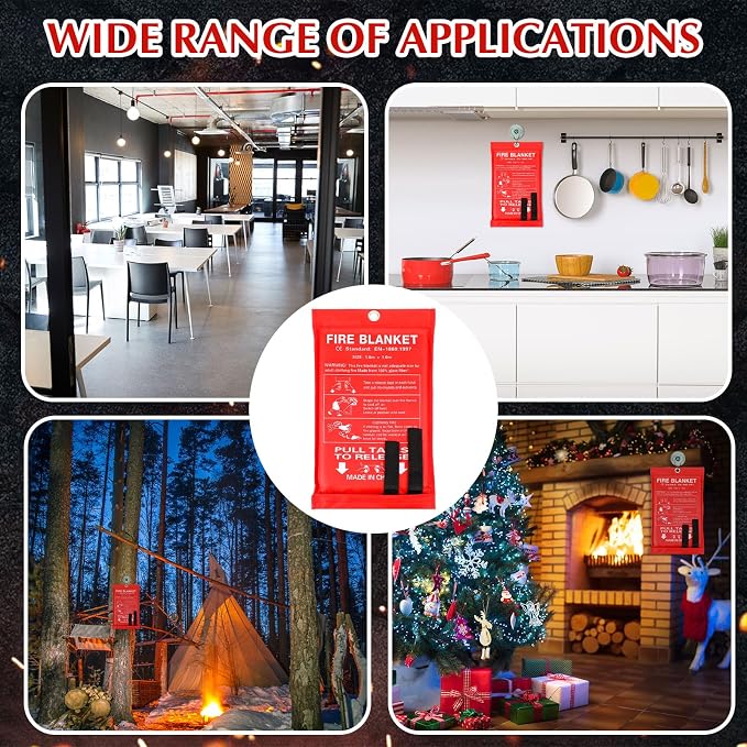 Macarrie 12 Pack Fire Blankets 39” x 39” Fire Blanket Emergency for Home and Kitchen Extinguisher Blankets Fiberglass Suppression Blanket Safety Fireproof Survival for Car Office Warehouse (Red)