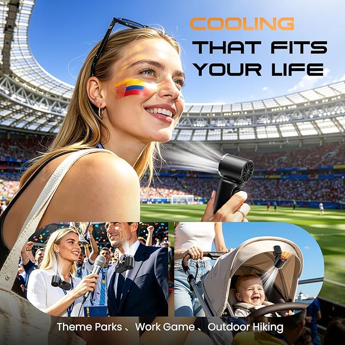 Portable Mini Clip On Fan, Turbo Handheld Fan Rechargeable Portable Fan | 3-in-1 Personal Cooling Fan 14500 RPM Mini Stroller Fan for Travel, Camping, Office & Outdoor Use