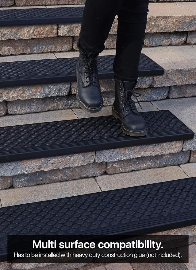 FINEHOUS Rubber Stair Treads Non-Slip Outdoor 48”x10” (4-Pack) – Anti-Slip Step Mat with Nosing
