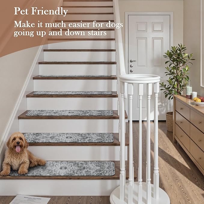 OJIA Stair Treads Non Slip Stair Runners for Wooden Steps Indoor 15PCS | 8"x30" Rubber Backing Carpet Stair Treads for Wood Stairs Staircase Step Treads for Kids & Dogs, Stair Covers Safety Mats