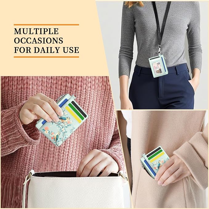 Hancynir Bird Floral Flower Slim Wallet Women Credit Card Holder RFID Small | Zipper Pocket Wallet, Thin Travel Coin Purse, Ladies Women Gifts, Minimalist Card Case, 6 Card Slots, ID Window, PU Leather