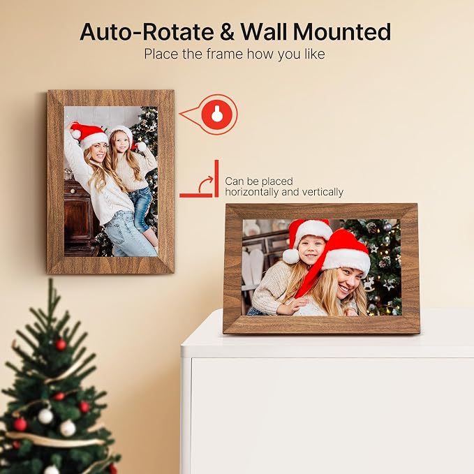 Uhale Digital Picture Frame 32GB Storage 10.1 Inch Wood WiFi Electronic Photo Frames SD Card Slot IPS Touch Screen HD Display Auto Rotate Slideshow Share Videos Photos Instantly Send Wishes Remotely