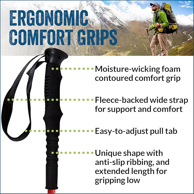 York Nordic Hiking & Walking Poles - Cushion Foam Grips w/Nordic Strap - Lightweight, Adjustable, and Great for Balance -2 Pieces w/Flip Locks, and Travel Bag - Heights 5'4"-6'2"