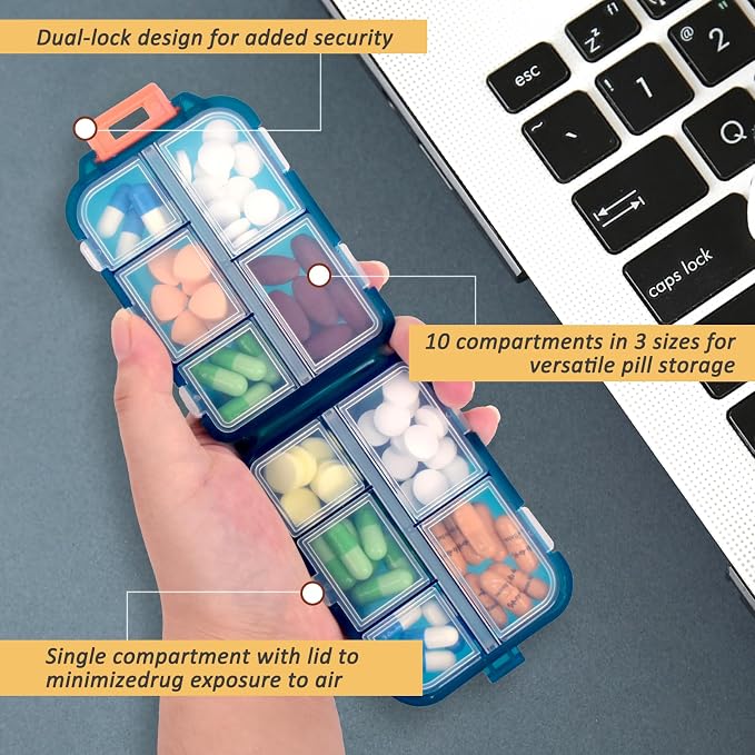 2 Pcs Travel Pill Organizer with Labels, Portable Travel Medicine Daily Pill Container Organizer 7 Day Pill Case Storage Vitamin Fish Oil (White & Red, 320 Medicine Lables)