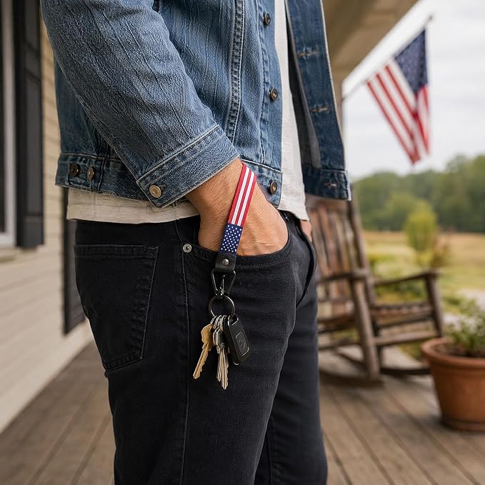 American Flag Keychain for Men Women, Leather USA Flag Key Chain for Daily | Flag keychain adds heritage patriotic style, Metal D-ring keep daily keys grouped,Practical gift for dads, husbands, wives