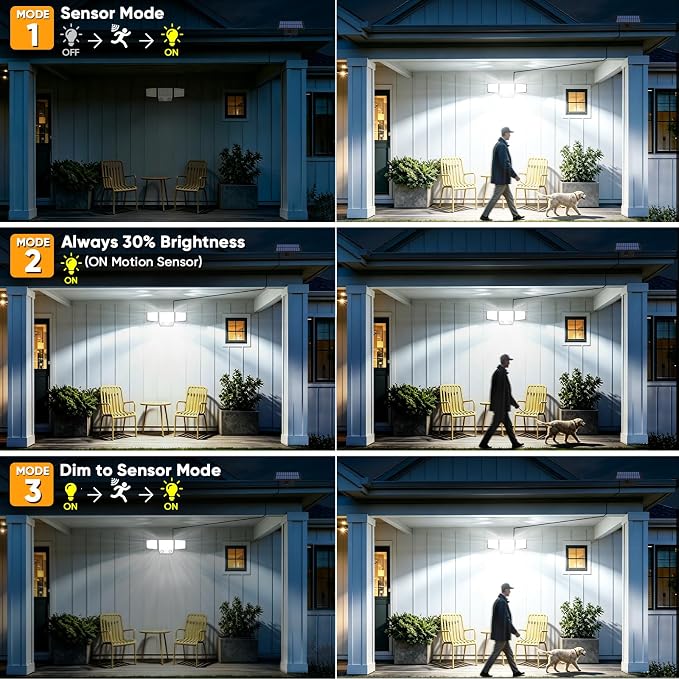Split Solar Lights Outdoor Waterproof with Dual Motion Sensors - 15.7ft Cable 3000LM Solar Security Light for Garden Patio Pathway Fence, IP65 Waterproof Solar Flood Lights for Outside(White,1)
