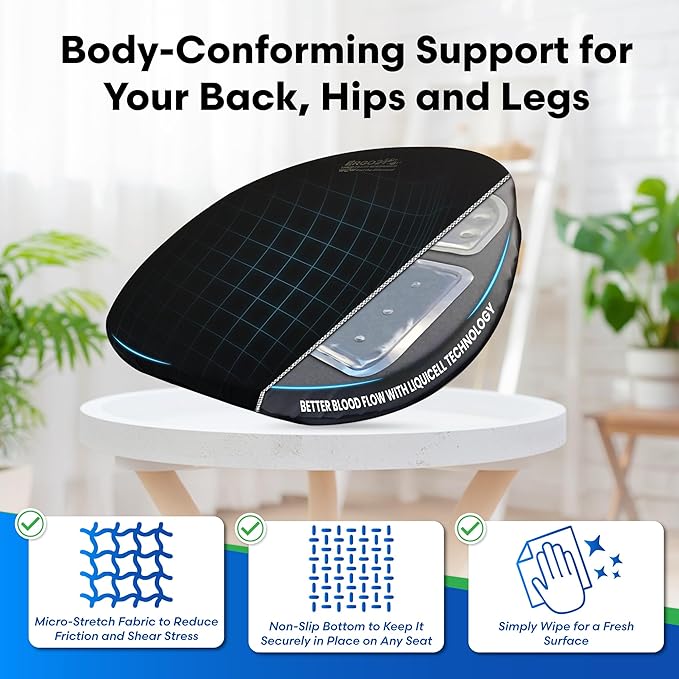 ERGO21 Original Seat Cushion - Liquicell Membrane Technology for Pressure Relief, Tailbone Pain, Sciatica, Hip & Lower Back Pain - Long Sitting on Car Seat, Office/Home Chair (18" W x 17" x 3")